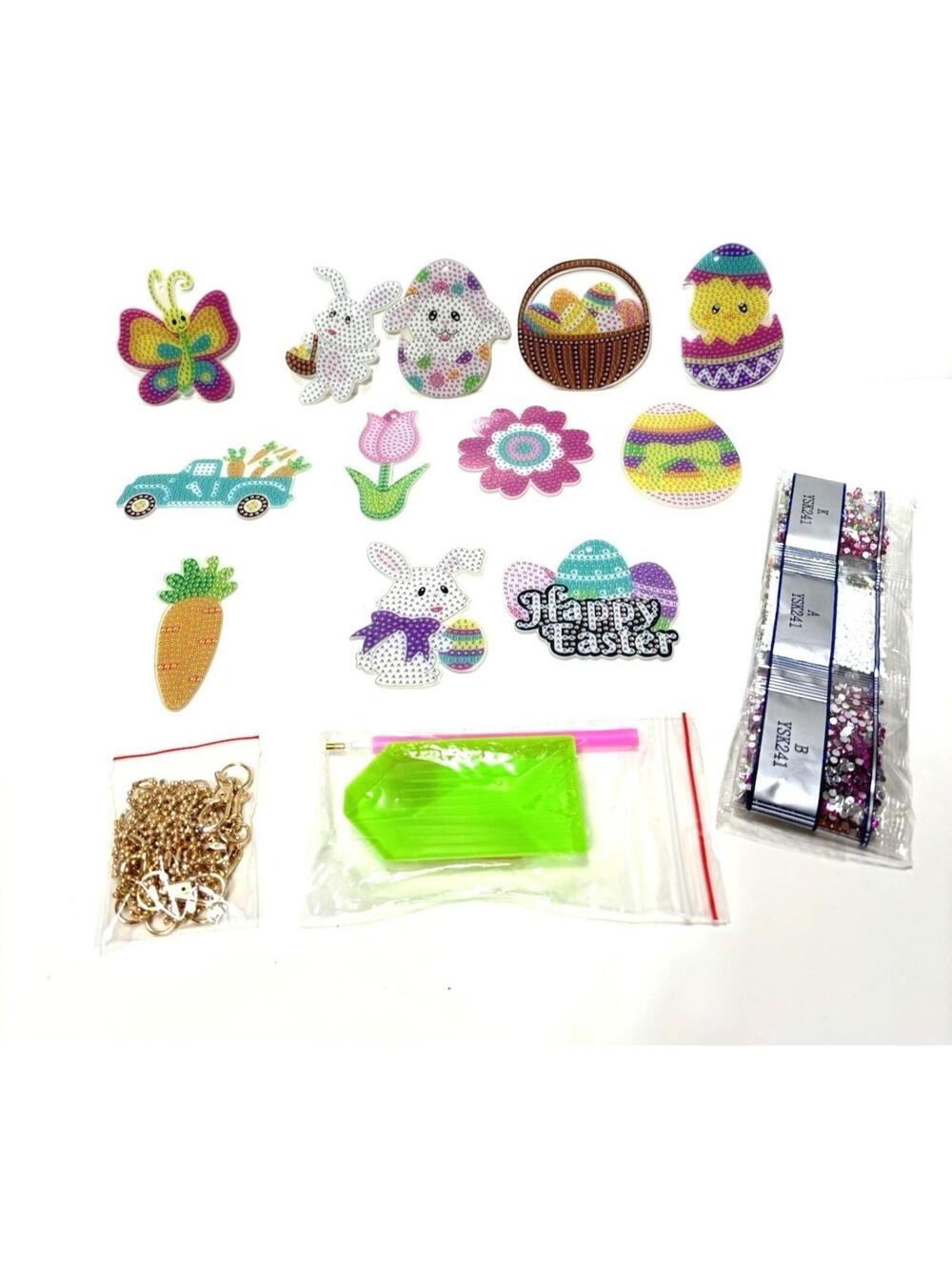 Easter Diamond Painting Keychain Kit Bunny Egg Butterfly Carrots Rhinestones New